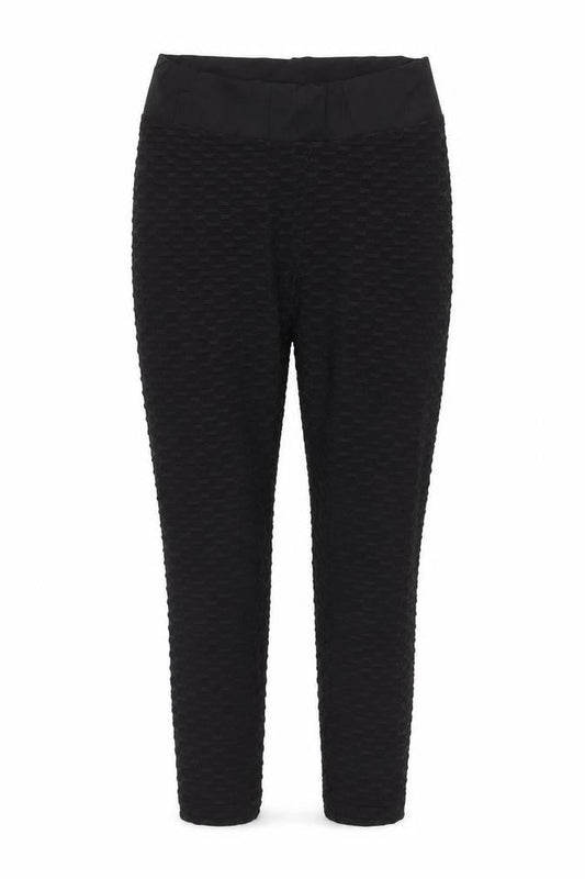 SHEIN Women Black Textured Ankle Leggings M Polyester Blend