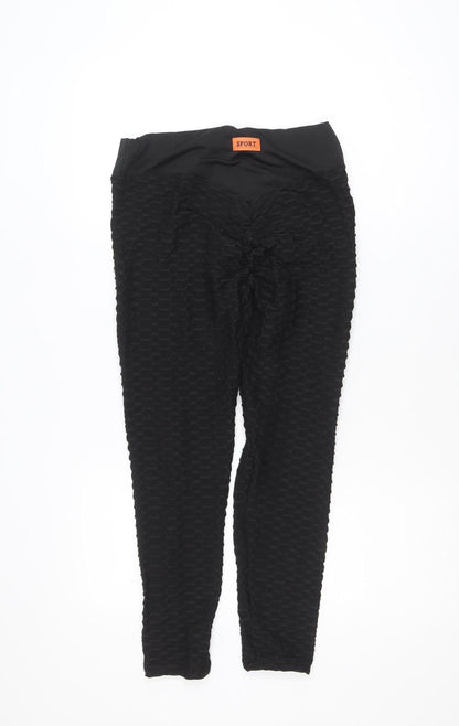 SHEIN Women Black Textured Ankle Leggings M Polyester Blend