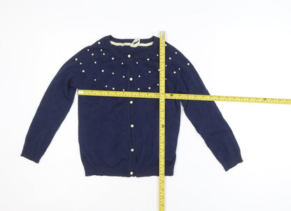 Primark Girls Navy Blue Pearl Button Cardigan 7-8 Years Viscose Blend