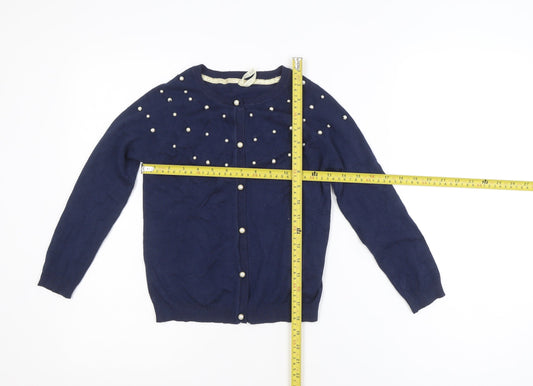 Primark Girls Navy Blue Pearl Button Cardigan 7-8 Years Viscose Blend