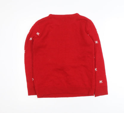 Primark Girls Red Christmas Reindeer Jumper 11-12 Years Acrylic Knit