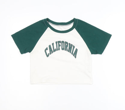 DAZY Women’s White Green Cropped California Raglan T-Shirt Size S
