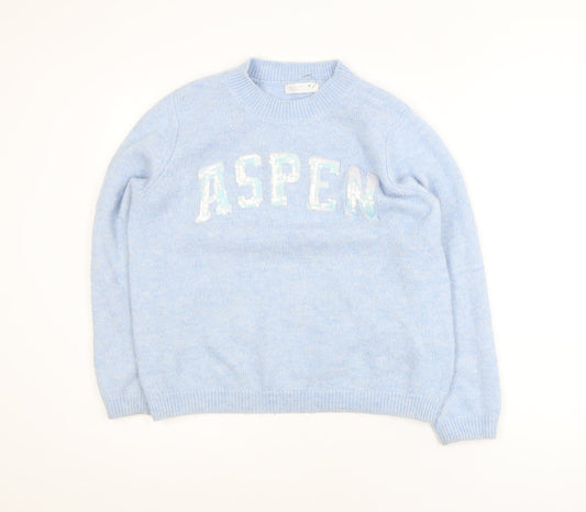 Primark Women Blue Sequin Aspen Pullover Jumper Size M