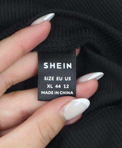 SHEIN Women’s Black T-Shirt Midi Dress Size 16 Stretch Jersey