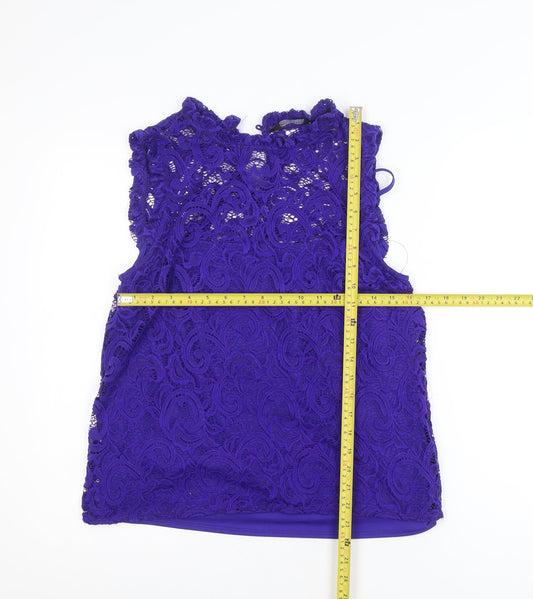 Dorothy Perkins Women’s Purple Lace High Neck Sleeveless Blouse Size 12