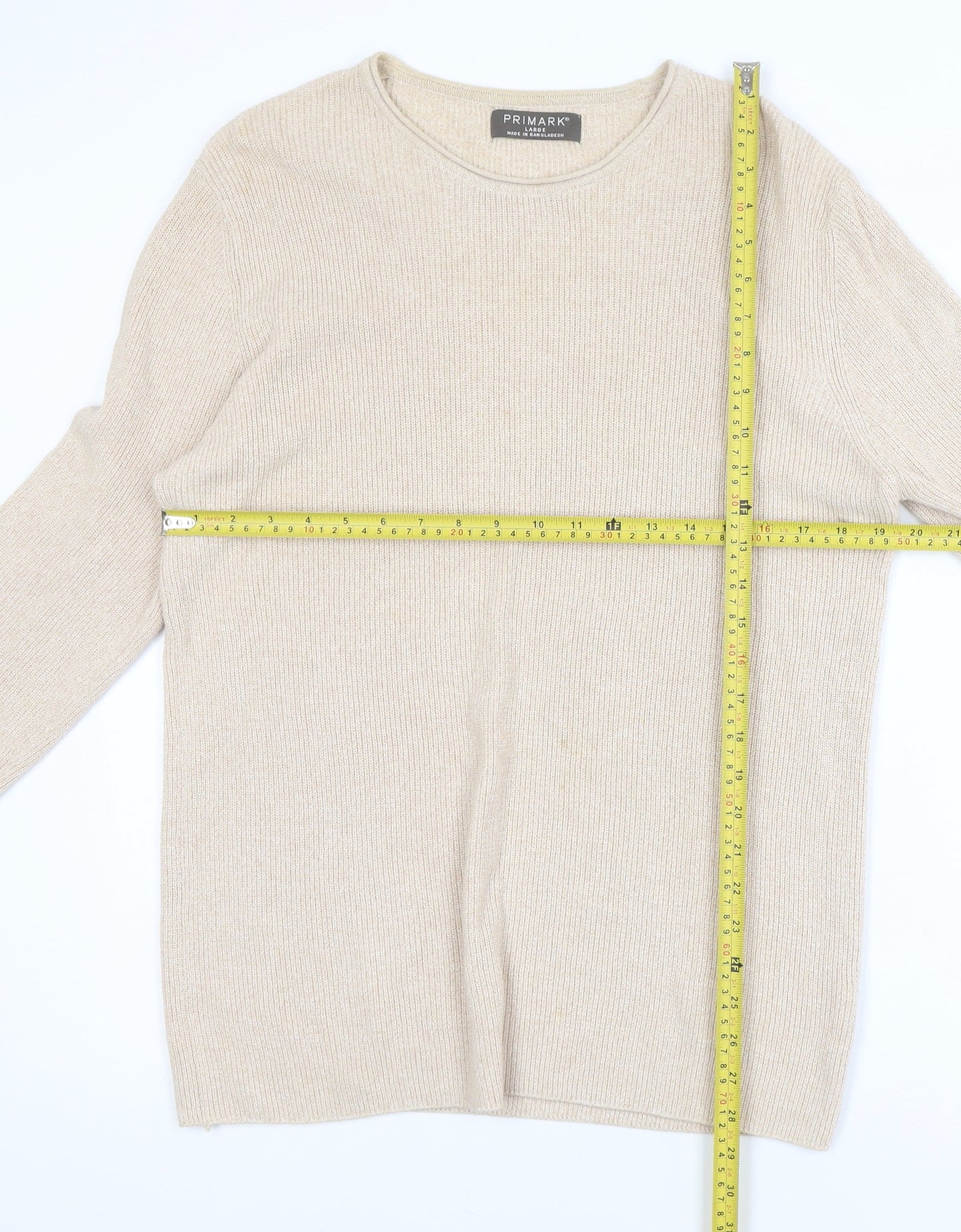 Primark Women's Beige Cotton Knit Pullover Jumper Size L