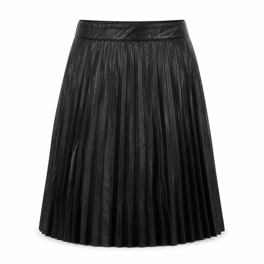 Vetiver Women Black Faux Leather Pleated Midi Skirt XL