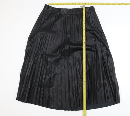 Vetiver Women Black Faux Leather Pleated Midi Skirt XL