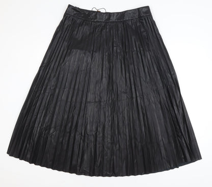 Vetiver Women Black Faux Leather Pleated Midi Skirt XL