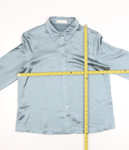 MNG Women's Blue Satin Button-Up Long Sleeve Shirt Size 14