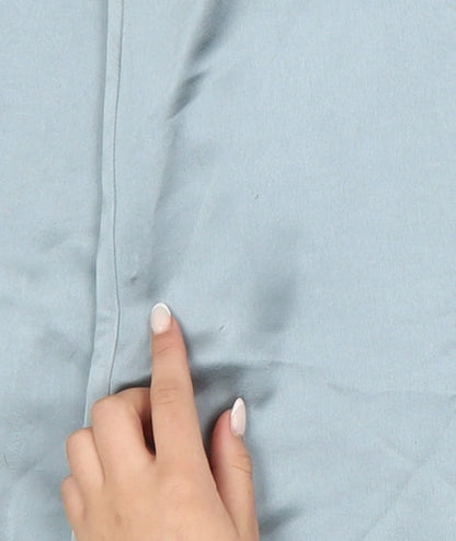 MNG Women's Blue Satin Button-Up Long Sleeve Shirt Size 14
