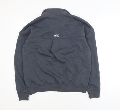Self Men's Blue Collared Henley Sweatshirt XS Embroidered College Style