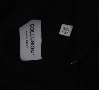 Collusion Women Black Pullover Hoodie UK 10 Polyester Cotton Blend