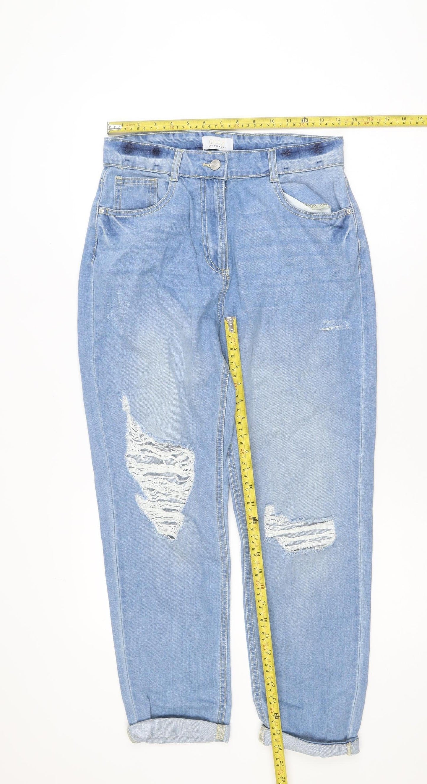 Quiz Women's Blue Distressed Boyfriend Jeans Size 8