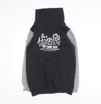 Aeropilote Teens Black Grey High Neck Pullover Sweatshirt 14 Plus