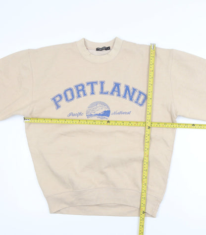 Nasty Gal Womens Beige Portland Graphic Pullover Sweatshirt M