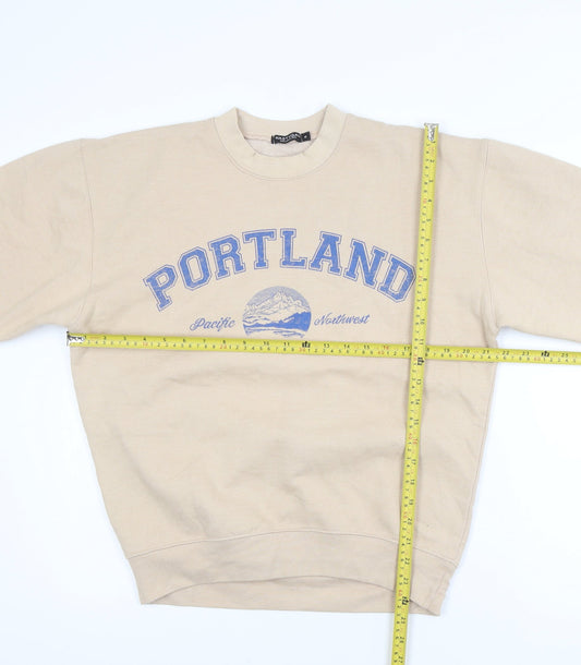 Nasty Gal Womens Beige Portland Graphic Pullover Sweatshirt M
