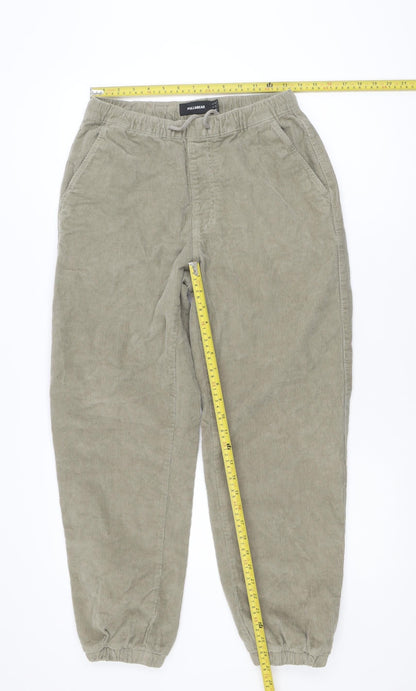 Pull & Bear Men's Beige Corduroy Jogger Trousers Size S