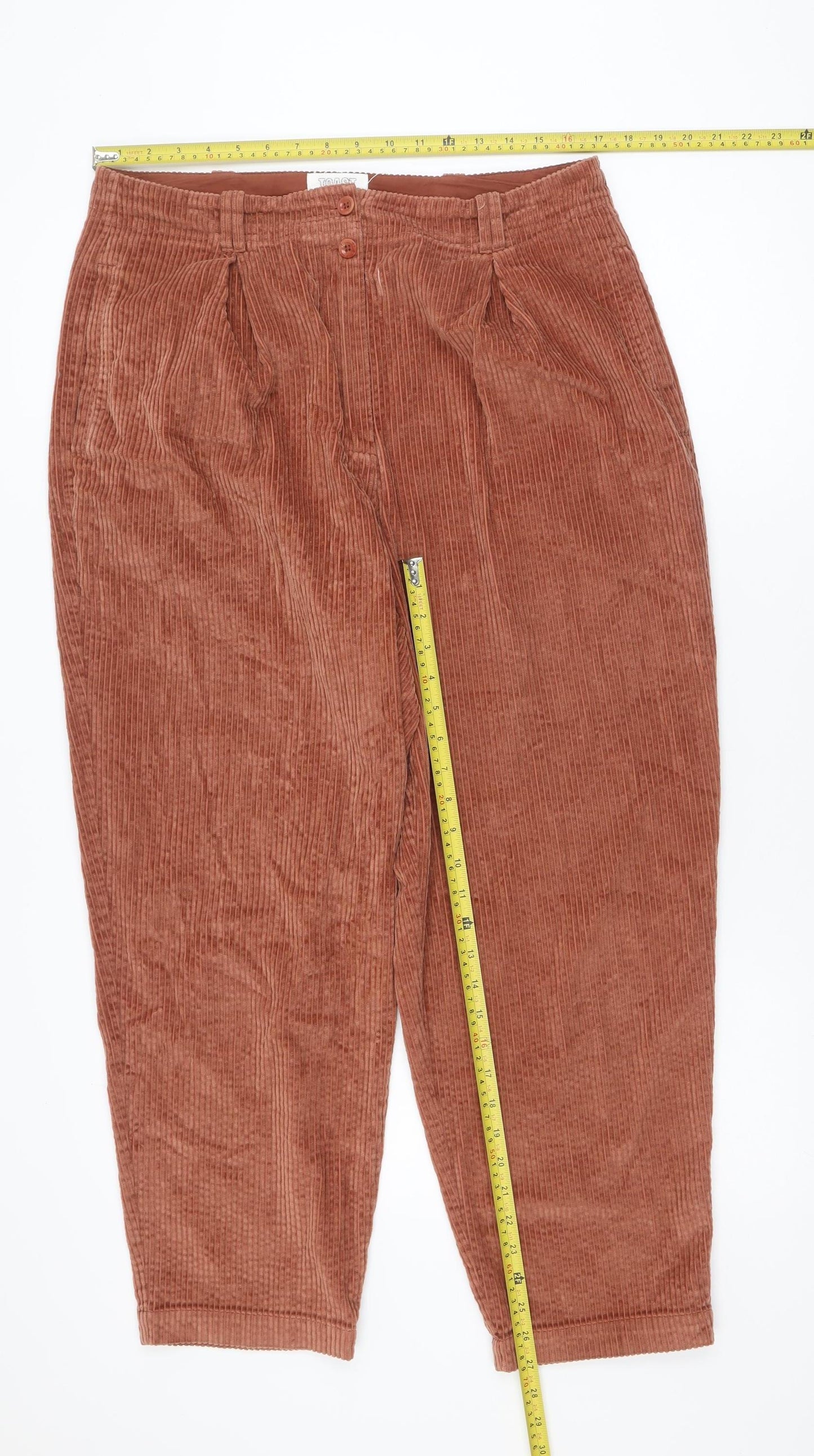 TOAST Men's Brown Corduroy Pleated Relaxed Fit Trousers Size 16