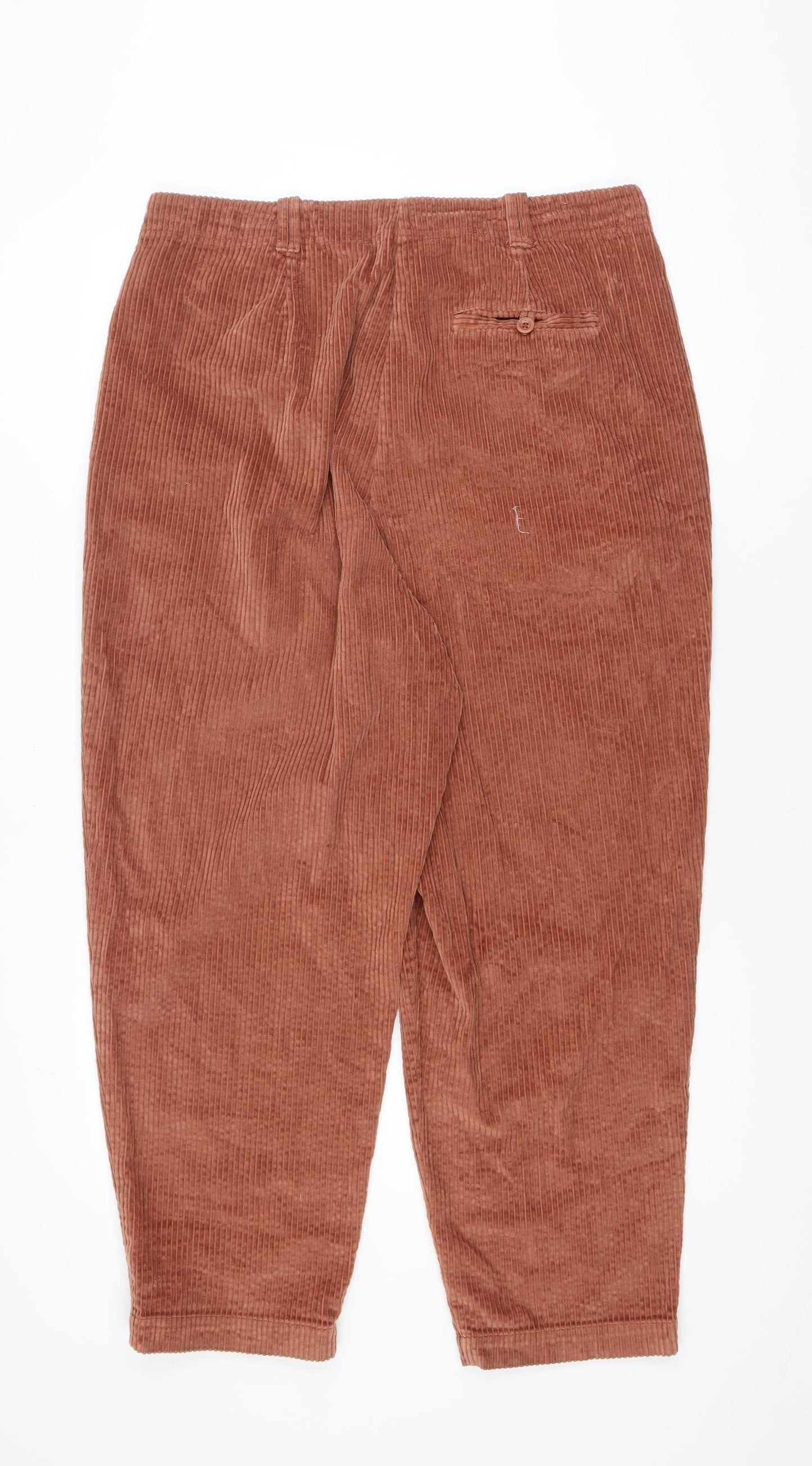 TOAST Men's Brown Corduroy Pleated Relaxed Fit Trousers Size 16