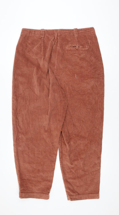 TOAST Men's Brown Corduroy Pleated Relaxed Fit Trousers Size 16