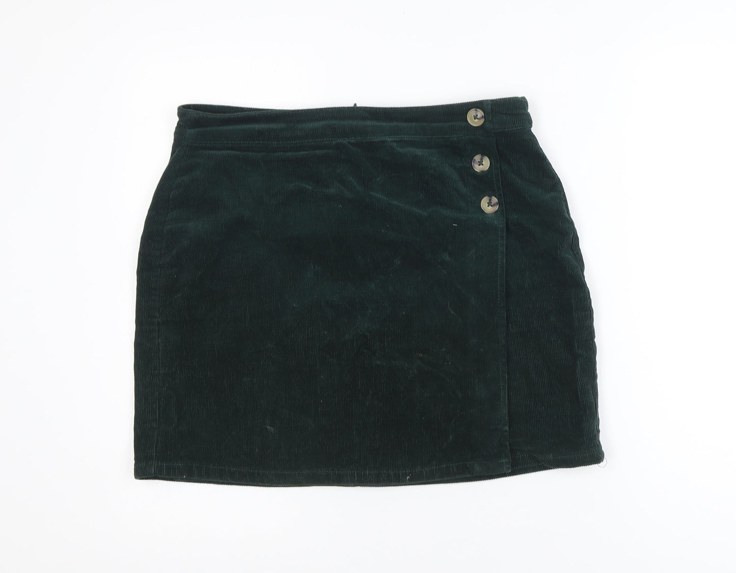 Dorothy Perkins Womens Green Corduroy Mini Skirt UK 12 Button Detail