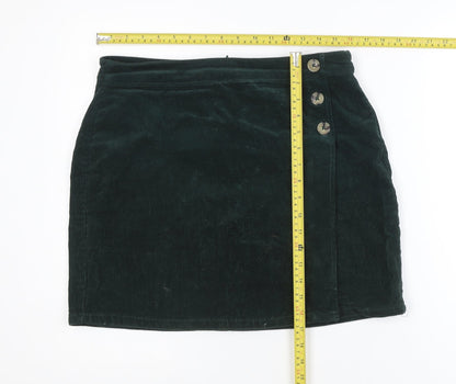Dorothy Perkins Womens Green Corduroy Mini Skirt UK 12 Button Detail
