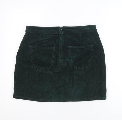 Dorothy Perkins Womens Green Corduroy Mini Skirt UK 12 Button Detail