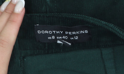 Dorothy Perkins Womens Green Corduroy Mini Skirt UK 12 Button Detail