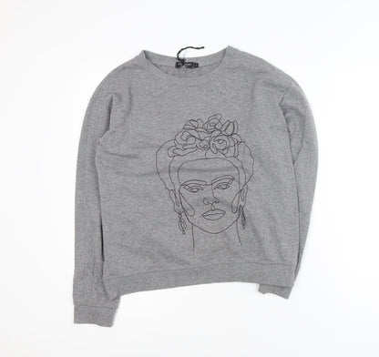 Noco 51 Women Grey L Pullover Sweatshirt Graphic Cotton Blend