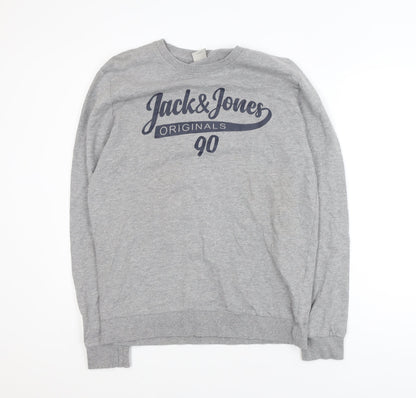 Jack & Jones Men’s Grey L Pullover Sweatshirt Crew Neck Logo