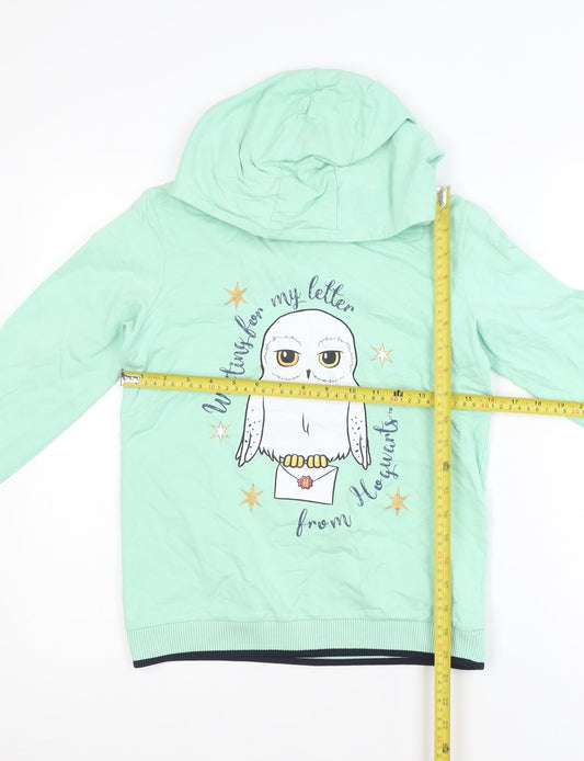 Harry Potter Girls Mint Green Hoodie Size 12 Cotton Hedwig Print