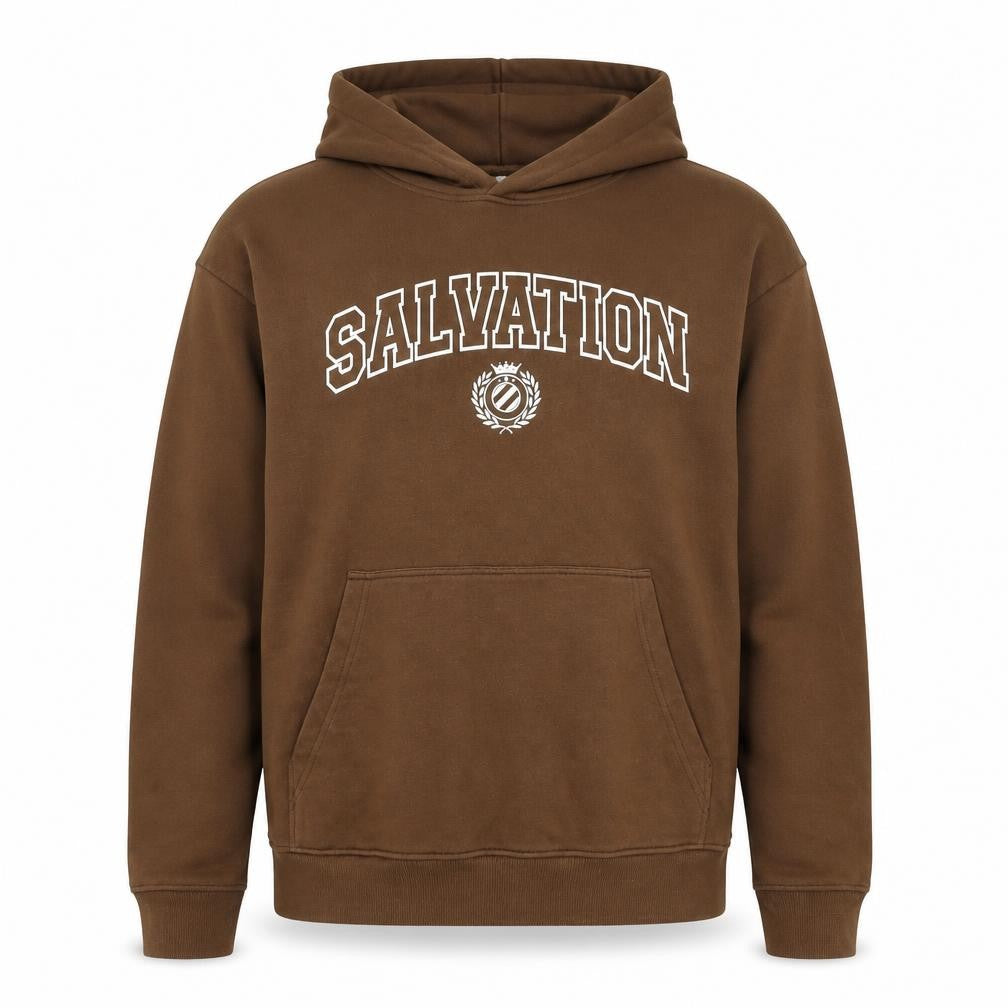 Bellfield Men Brown Pullover Hoodie M Logo Graphic Fleece