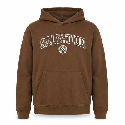 Bellfield Men Brown Pullover Hoodie M Logo Graphic Fleece