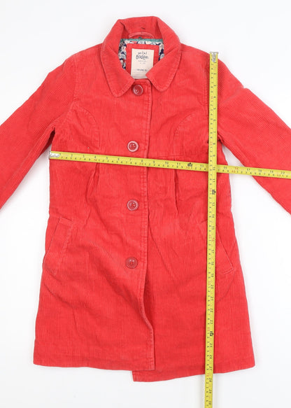 Mini Boden Girls Red Corduroy Mid-Length Coat 9-10 Years Lined Button Up