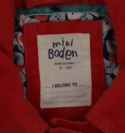 Mini Boden Girls Red Corduroy Mid-Length Coat 9-10 Years Lined Button Up