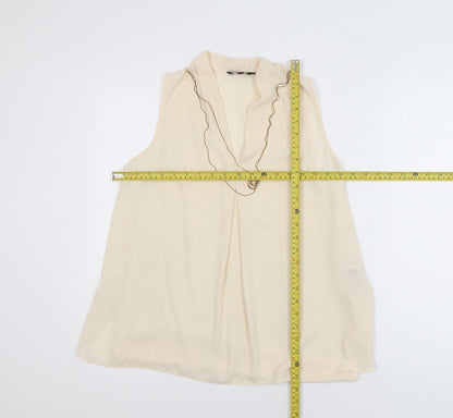 New Look Women Beige Chiffon Sleeveless V-Neck Blouse Size 10