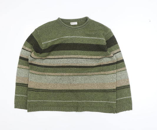 Bonmarche Men's Green Striped Crew Neck Pullover Jumper M