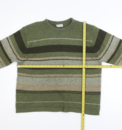 Bonmarche Men's Green Striped Crew Neck Pullover Jumper M