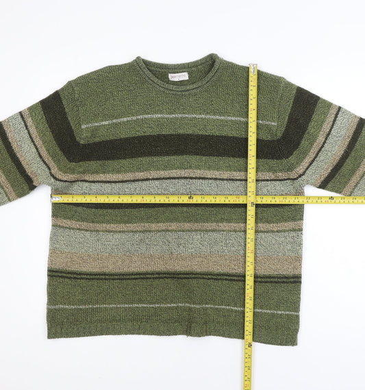 Bonmarche Men's Green Striped Crew Neck Pullover Jumper M