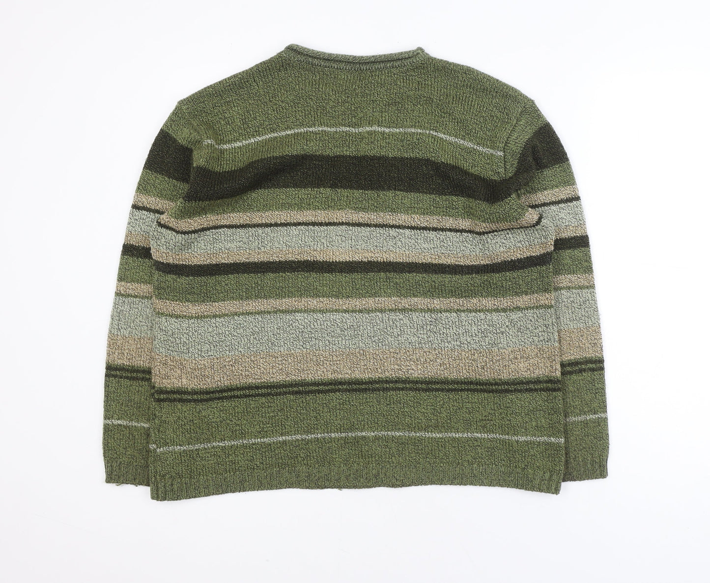 Bonmarche Men's Green Striped Crew Neck Pullover Jumper M