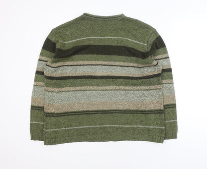 Bonmarche Men's Green Striped Crew Neck Pullover Jumper M