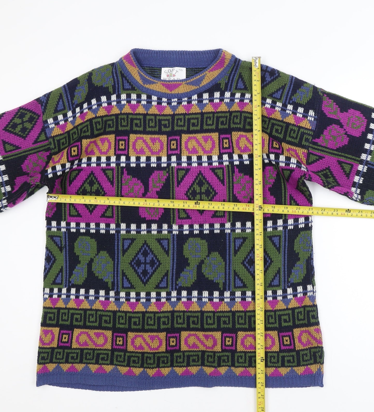 Soft Wear Women's Multicoloured 90s Geometric Knit Jumper Size S