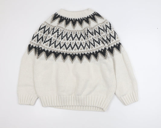 H&M Women Ivory Fair Isle Knit Pullover Jumper Size S