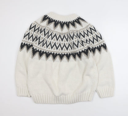 H&M Women Ivory Fair Isle Knit Pullover Jumper Size S