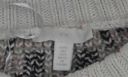 H&M Women Ivory Fair Isle Knit Pullover Jumper Size S