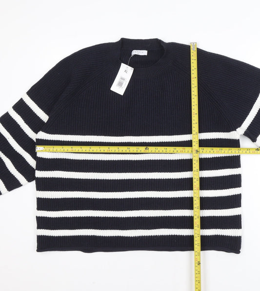 Papaya Women Navy & White Striped Pullover Sweater XL