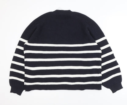 Papaya Women Navy & White Striped Pullover Sweater XL