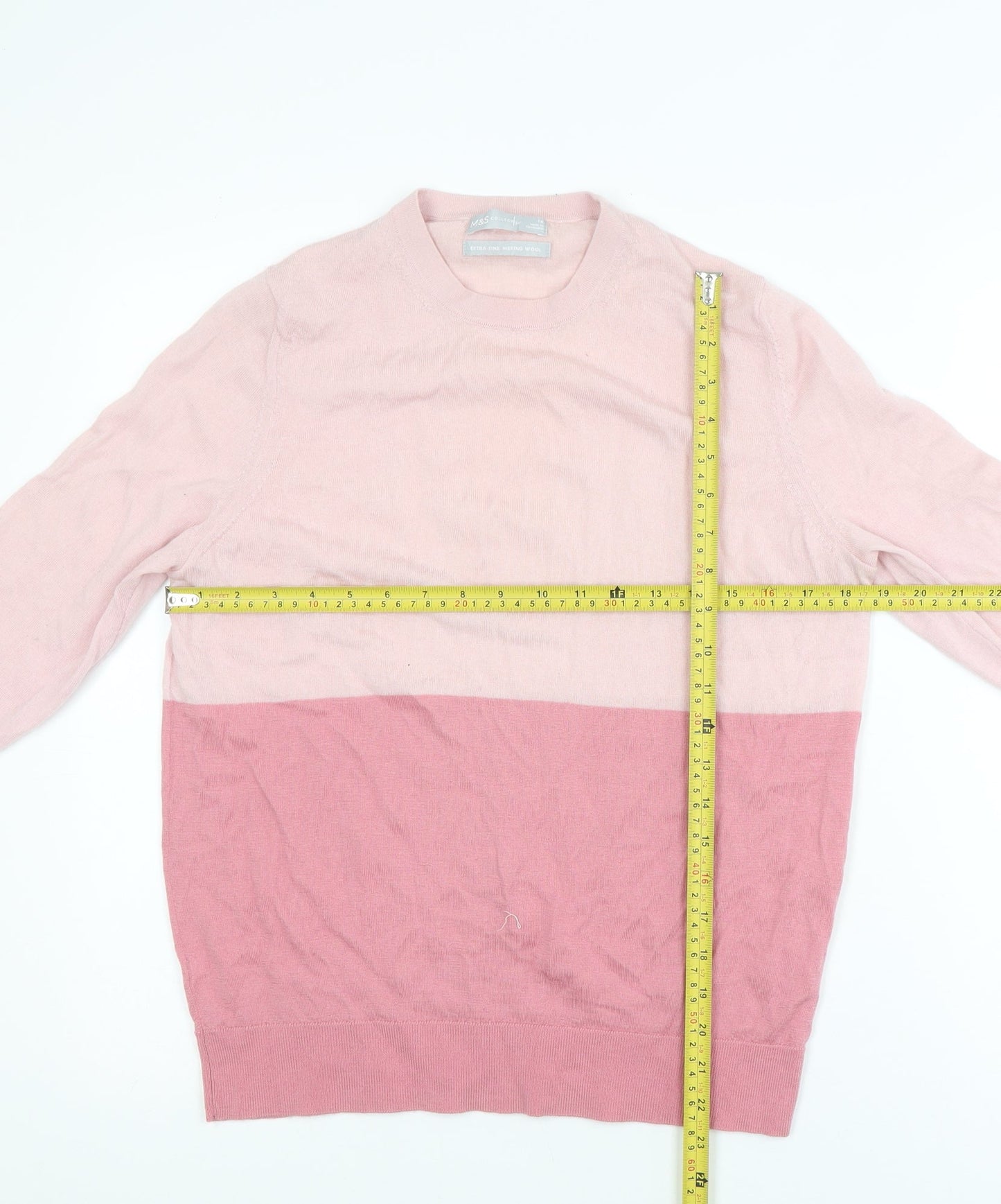 Marks and Spencer Womens Pink Merino Wool Crew Neck Jumper Size 14