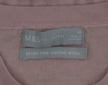 Marks and Spencer Womens Pink Merino Wool Crew Neck Jumper Size 14